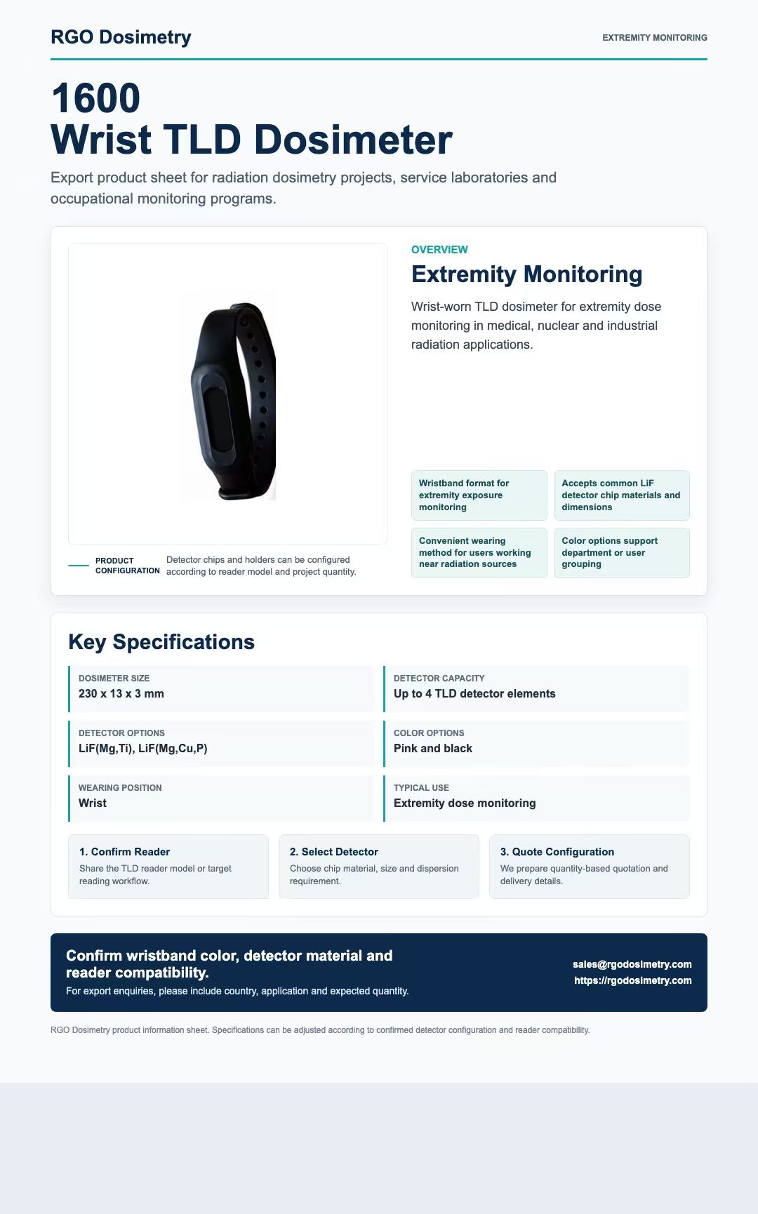 1600 Wrist TLD Dosimeter product sheet