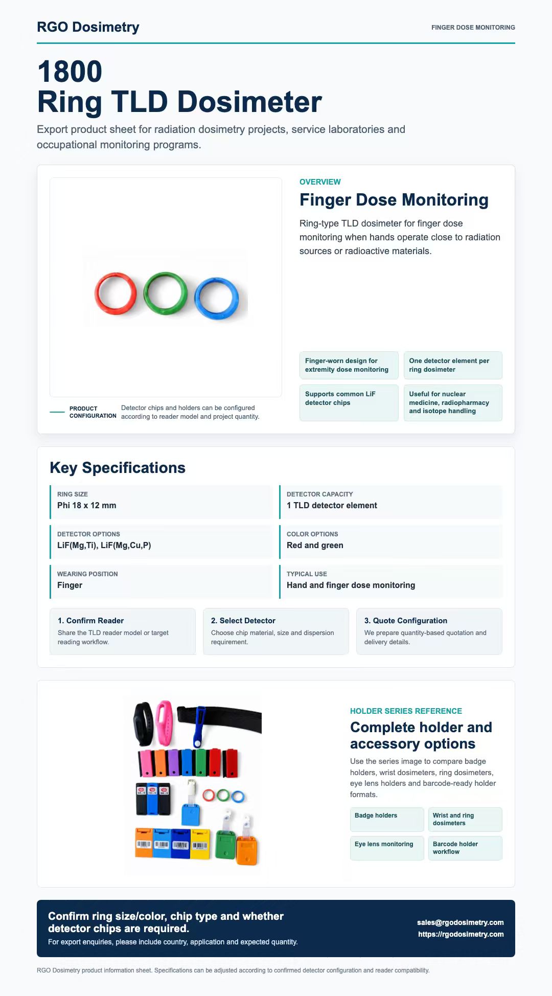 1800 Ring TLD Dosimeter product sheet