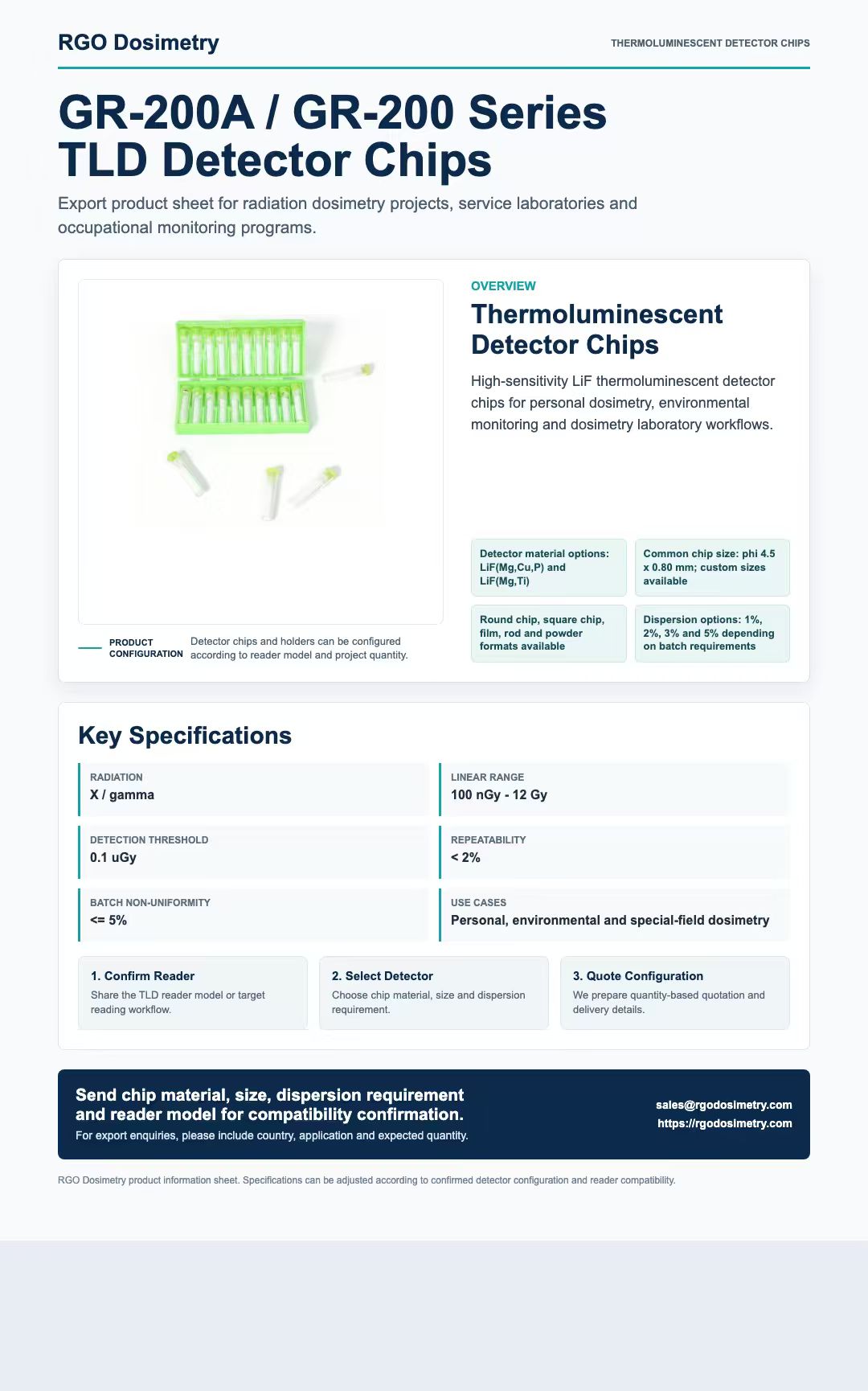 GR-200A and GR-200 series TLD detector chips product sheet
